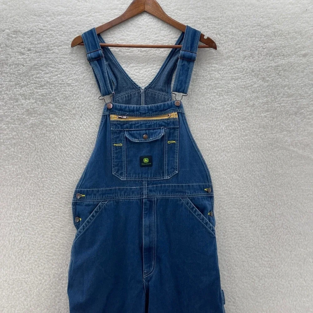 John Deere Overalls Mens 34x32 Blue Denim Bibs Work Farm Outdoor Workwear Ranch